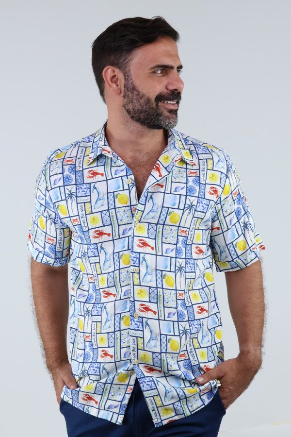 Camisa Manga Corta Estampado Playero Corte Relax Moderno Para Hombre